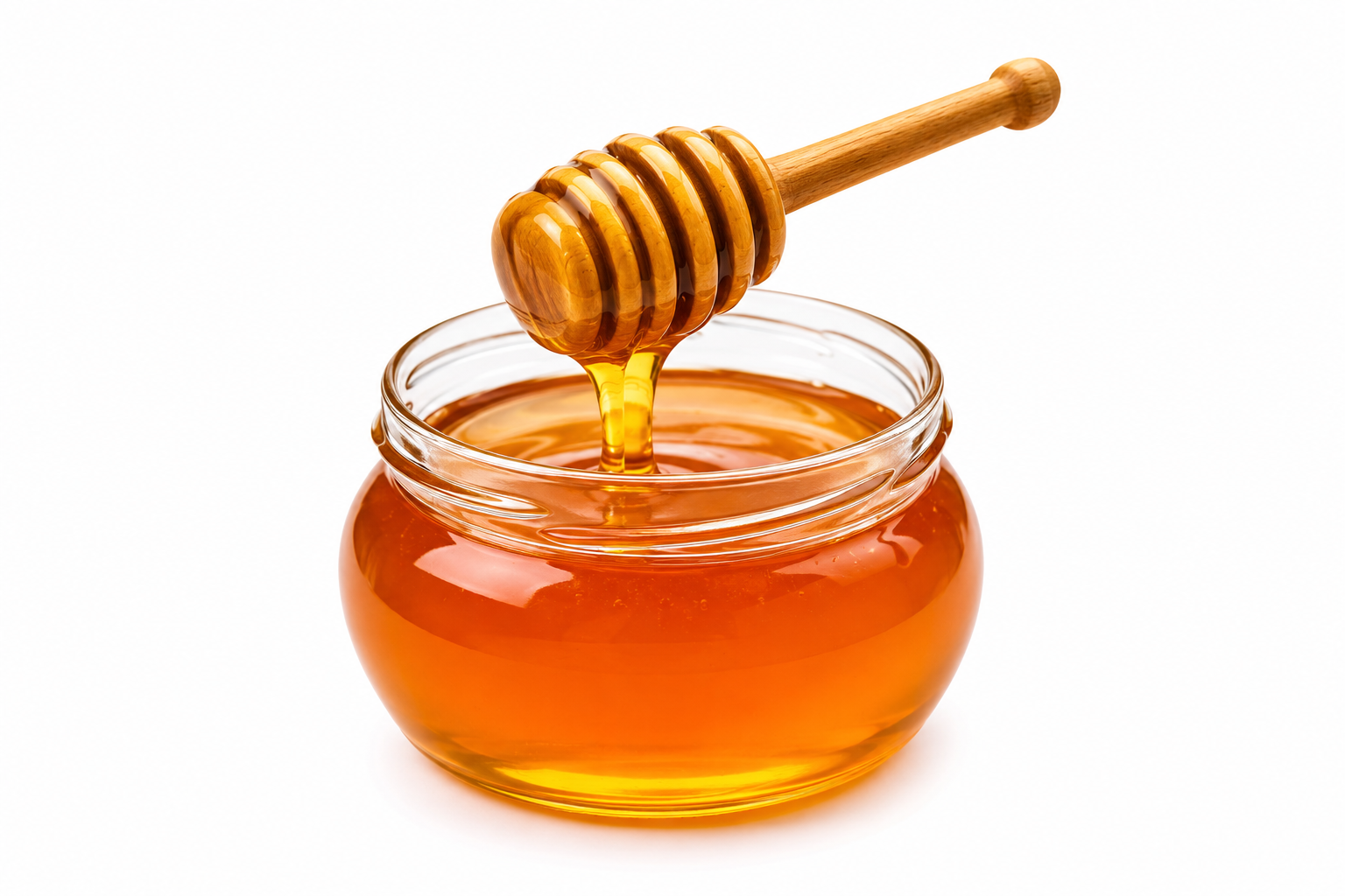 Jar of pure Himalayan honey with wooden dipper